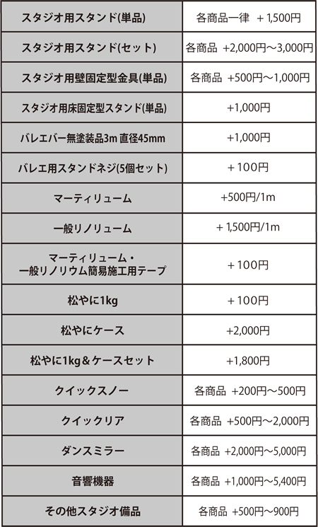 ダンス用品価格改訂